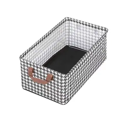 Houndstooth patterned pants storage box with lid, partitioned - 9