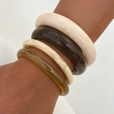 European and American Cross-border Fashion Color Gradient Resin Stacking Bracelets Vintage INS Style Arc-shaped Polished Closed Bangle Bracelets - 7