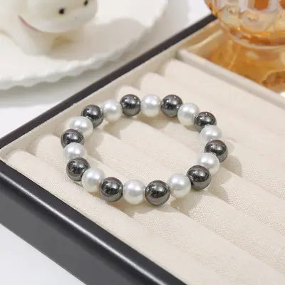 Black tourmaline beaded bracelet, elastic string