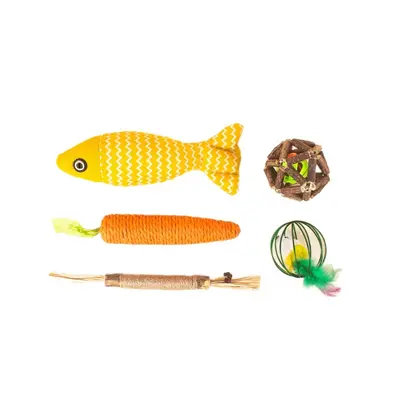 5-Piece Cat Toy Set with Interactive Teaser Toys, Catnip and Silvervine Teeth-Cleaning Pet - 6