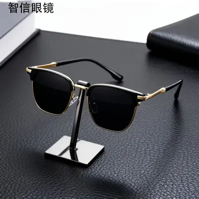 Retro Half-Frame Brow Bar Men's Sunglasses, UV Protection