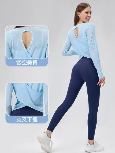 Women's Bamboo Yoga Top, Long Sleeve, Open Back, Breathable - 3