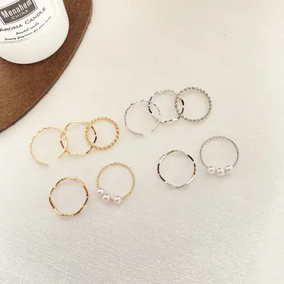 Women's Ring Set, Pearl Wave Design, Five Pieces