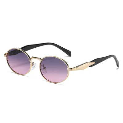 Oval Metal Frame Retro Sunglasses - 9