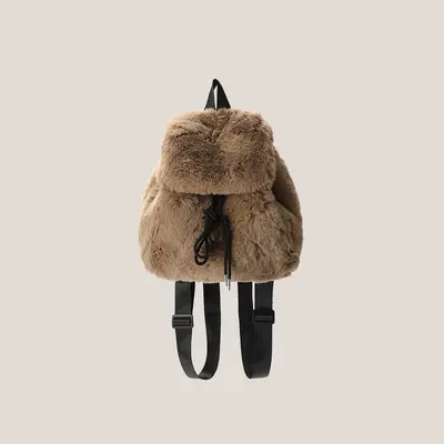 Women's Winter Plush Backpack with Colour-Block Cute Design - 7