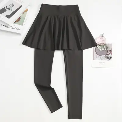 Plus Size Faux Two-Piece Yoga Tennis Skirt Pants, Quick-Dry, High Waist - 7