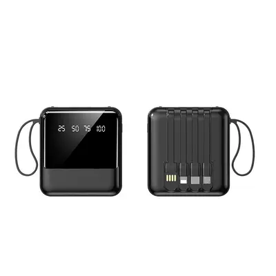 Cross-border Wholesale Power Bank 20000mAh Large Capacity Portable Mobile Charger with Built-in Cable Custom Logo
