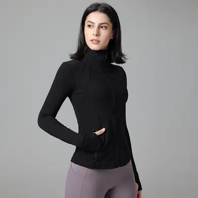 Define Long Sleeve Women's Yoga Top, Stand Collar, Thick Fabric - 8