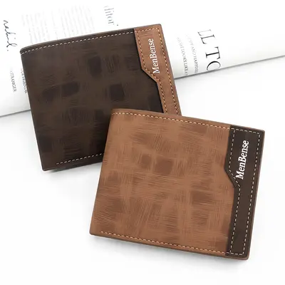Kore Tarzı Patchwork Mat Erkek Kısa Cüzdan Çok Kartlıklı Kimlik Bölmeli - 1