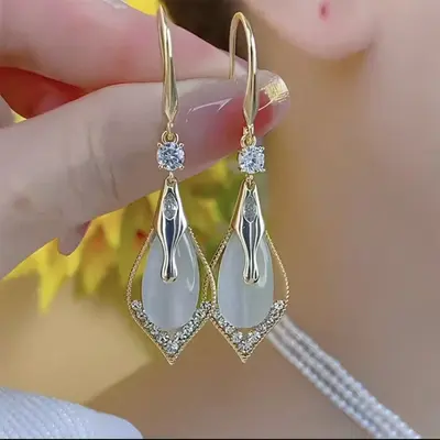 Women's Earrings, Cat Eye Stone, Water Drop Shape