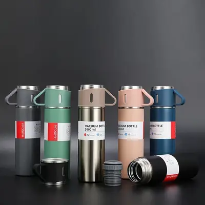 304 Stainless Steel Double-Wall Insulated Cup Set with 3 Lids - 3