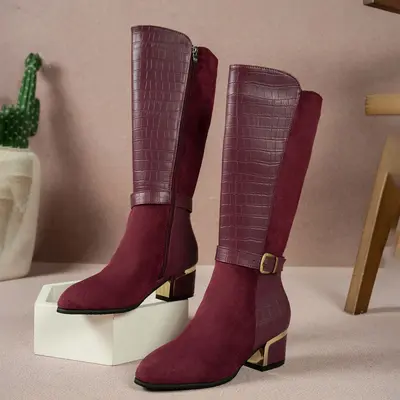 Women's Fish-Mouth Toe Heeled Tall Knee Boots, Niche Design - 9