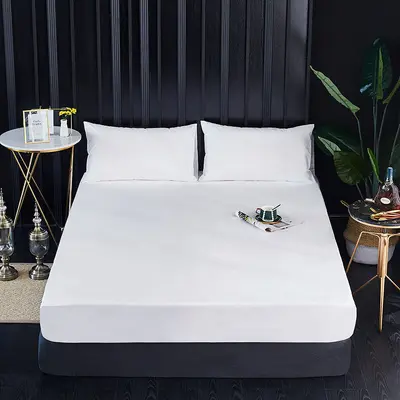 Export Trade Amazon Pure Color Bed Protector Mattress Cover Mattress Topper Pongee Baby Urine Barrier Sweat-Proof Waterproof Fitted Sheet Cover