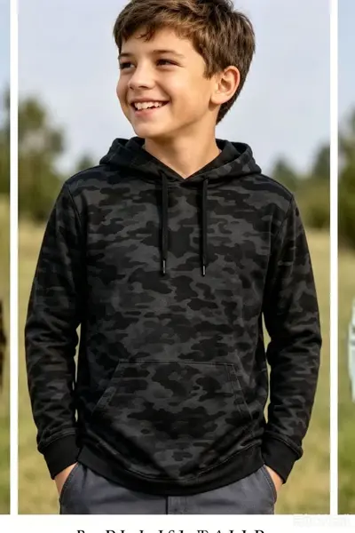 Çocuk kapüşonlu sweatshirt, kamuflaj desenli, çok renkli dış giyim üstü - 13