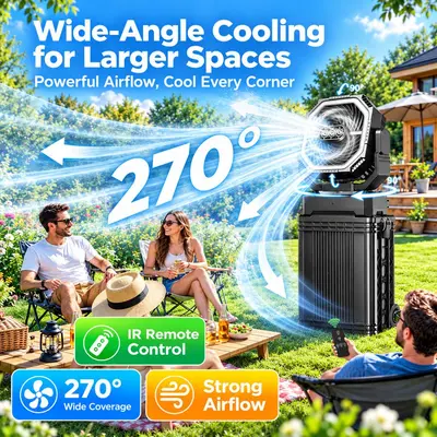 Camping-Ventilator mit Wassertank, Sprühfunktion, Licht und Großakku - 4