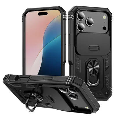 适用iPhone17Pro军事推窗三合一手机壳苹果16指环车载磁吸防摔保 - 6
