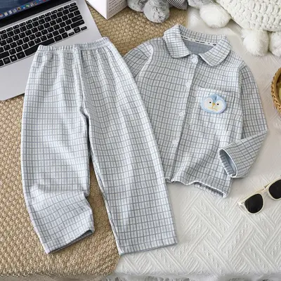 Children's Plaid Pajama Set Long Sleeve Two-Piece Loose Fit