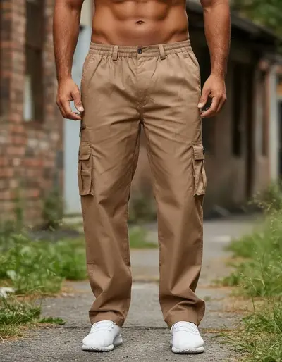 Herren Freizeithose mit mehreren Taschen, lockerer gerader Schnitt, Cargohose