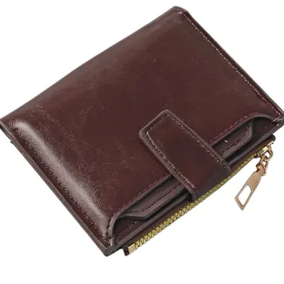 Men's Short Bifold Leather Wallet with Multiple Card Slots and Zipper - 6