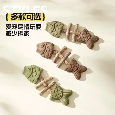 Cat Teaser Wand Catnip Fish Bone Chew Toy Durable - 4