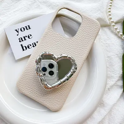 Heart Shaped Phone Airbag Holder with Mirror Portable - 4
