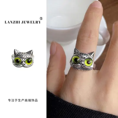 Lanzhi Tay sterling silver jewelry non-fading, personalized niche cat animal accessible luxury open sign finger ring 925 sterling silver ring - 11
