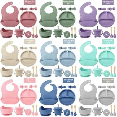 Baby Silicone Bib Suction Bowl Fork Spoon Feeding Set 6 Months+ - 5