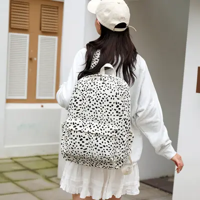 Corduroy Printed Teen Backpack with Laptop Compartment - 5
