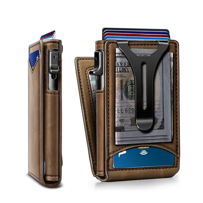 Men's Bi-Fold Metal Flip Wallet with RFID Blocking Card Holder - 5