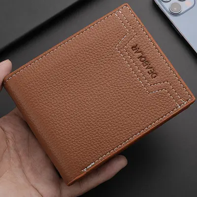 Men's Short Leather Wallet, Litchi Pattern, Korean Style - 3