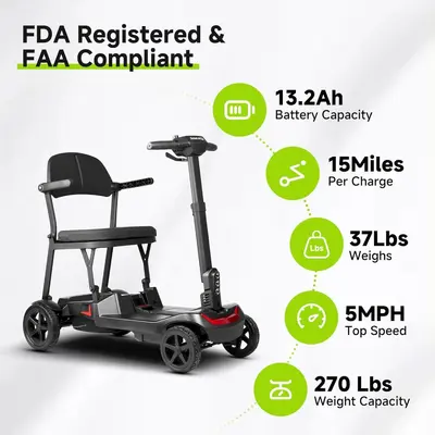 Lightweight Foldable Aluminium Electric Mobility Scooter for Seniors - 8