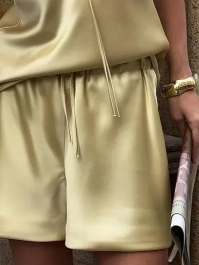 French-Style Solid Color Sleeveless Vest and Shorts Set, Summer 2025