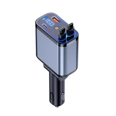 Car Phone Charger Retractable Cable 120W Super Fast Charging Aluminum Alloy Car Charger 4-in-1 Support for Apple Series - 13