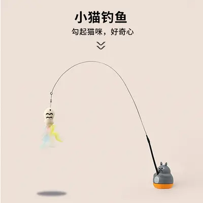 Cat Fishing Teaser Wand, Long Pole, Replaceable Feather Head with Bell - 3