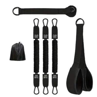 Ev tipi fitness direnç bandı seti, kulplu, kapı çapası, triceps halatı - 6
