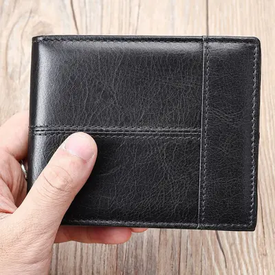RFID-Protected Genuine Leather Short Wallet with Multiple Card Slots - 12