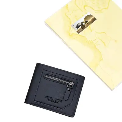 Retro Men's Leather Wallet, Short Model with Zipper ID Card Holder - 5