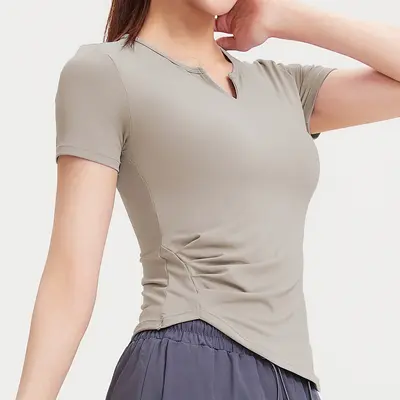 Kadın Kısa Kollu Elastik Yoga ve Koşu T-Shirt Nefes Alabilir - 11