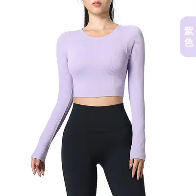 Women's Long Sleeve Yoga Top with Chest Pads - 7