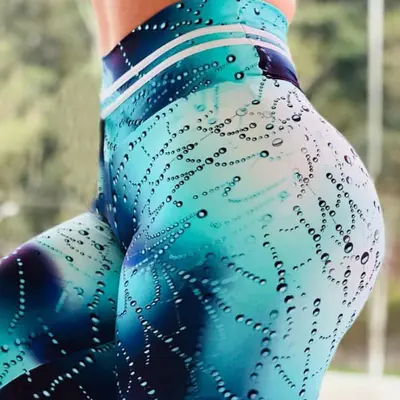 Su Damlası Desenli Yüksek Belli Baskılı Spor Tayt, Yoga Pantolonu