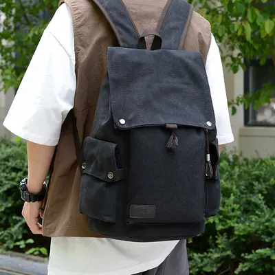 Retro Canvas Men's Backpack, Large Capacity, Laptop and School Use - 4
