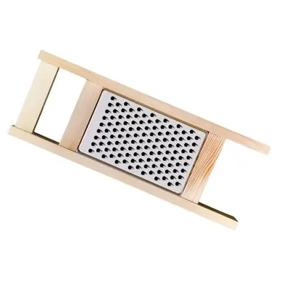 Stainless steel vegetable grater with wooden handle, round hole design - 6