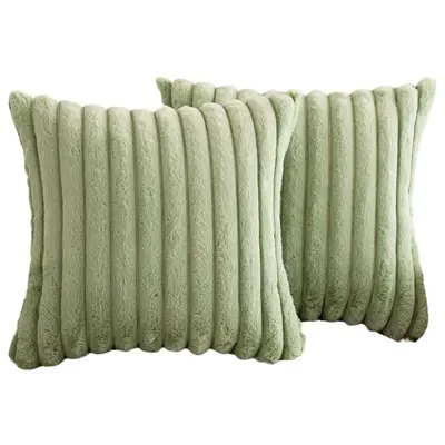 Rabbit Fur Throw Pillow Cover, Rectangular, Vertical Stripe Plush - 6