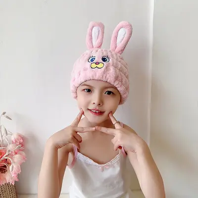 Douyin popular children hair drying cap unicorn rabbit wholesale coral velvet absorbent cartoon cute shower cap for women and adults - 8