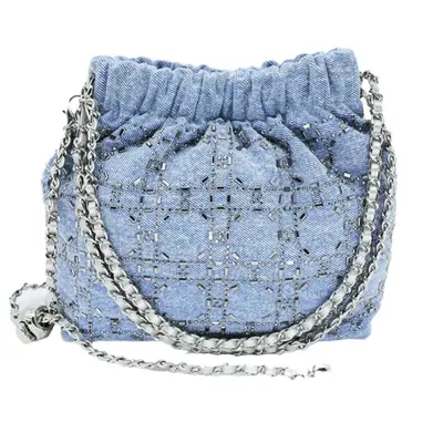 Women's Genuine Leather Denim Blue Chain Shoulder Bag - 5