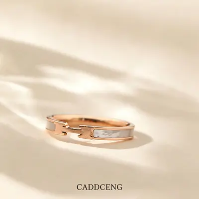 H şeklinde titanyum çelik yüzük kadınlar için, rose gold - 5