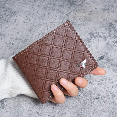 Men's short wallet, plaid pattern, slim soft leather, multi-card slots - 9