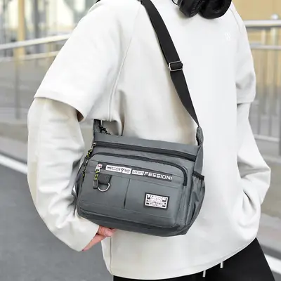 Men's Large Capacity Sporty Messenger Bag, Letter Print Crossbody
