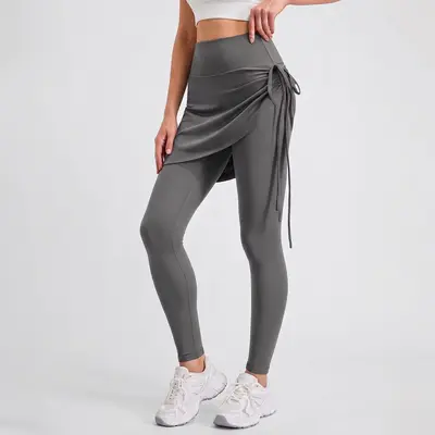 Juyitang New Drawstring Pleated Yoga Skirt Pants for Women, Fake Two-Piece Slimming Anti-Awkward Sports Fitness Long Pants - 8