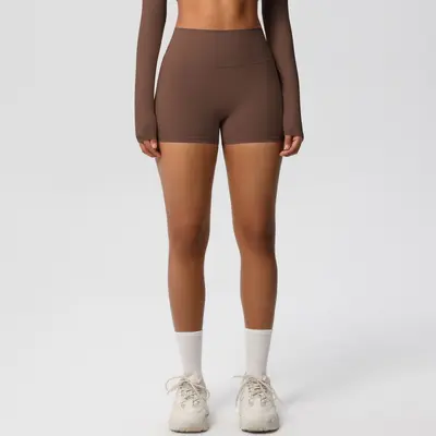 Solid Color Double-Sided Brushed High-Waist Butt-Lifting Women's Yoga Shorts, Running and - 3